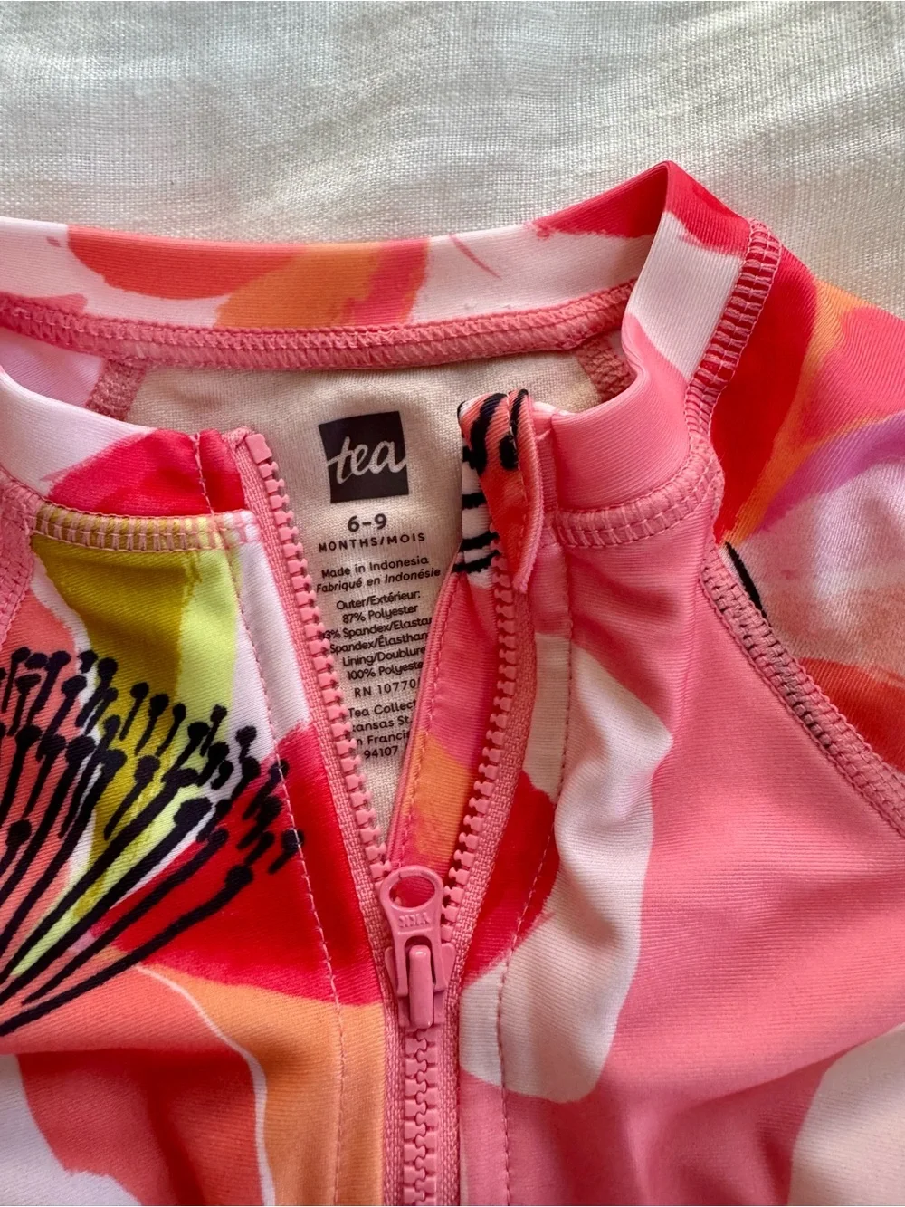 Tea Collection Girls Long-Sleeve Pink Floral Zip Front Swimsuit